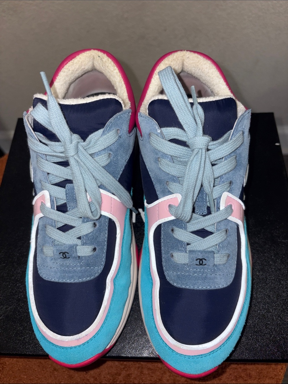 Colorblock Navy, Pink & Turquoise Chanel Sneakers